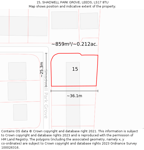 15, SHADWELL PARK GROVE, LEEDS, LS17 8TU: Plot and title map