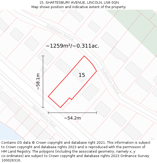 15, SHAFTESBURY AVENUE, LINCOLN, LN6 0QN: Plot and title map