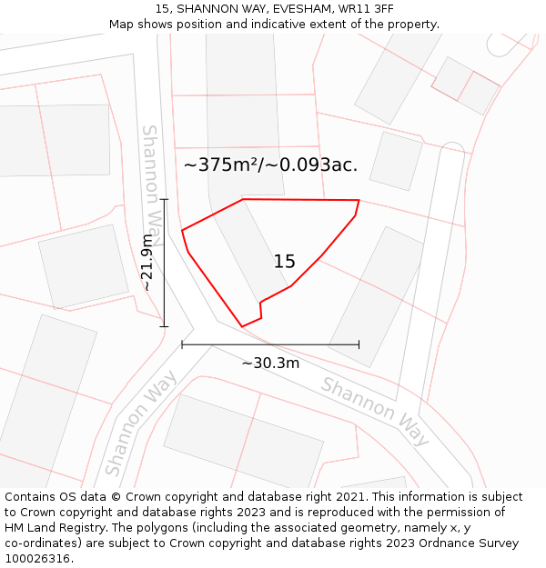 15, SHANNON WAY, EVESHAM, WR11 3FF: Plot and title map