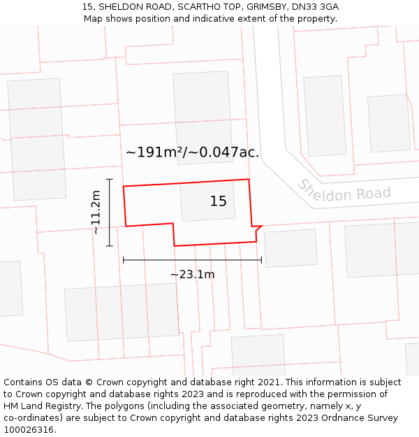 15, SHELDON ROAD, SCARTHO TOP, GRIMSBY, DN33 3GA: Plot and title map