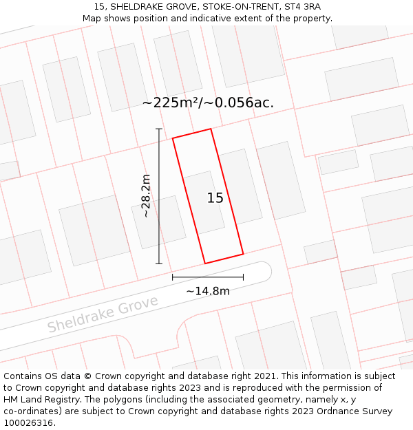 15, SHELDRAKE GROVE, STOKE-ON-TRENT, ST4 3RA: Plot and title map