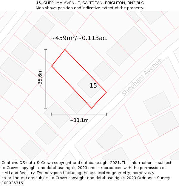 15, SHEPHAM AVENUE, SALTDEAN, BRIGHTON, BN2 8LS: Plot and title map