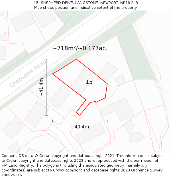 15, SHEPHERD DRIVE, LANGSTONE, NEWPORT, NP18 2LB: Plot and title map