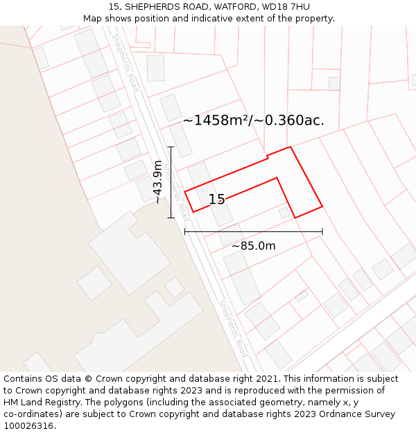 15, SHEPHERDS ROAD, WATFORD, WD18 7HU: Plot and title map