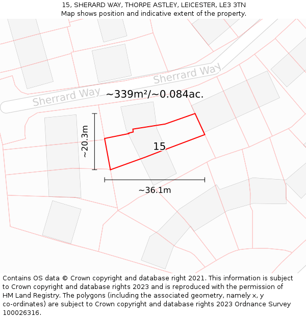 15, SHERARD WAY, THORPE ASTLEY, LEICESTER, LE3 3TN: Plot and title map