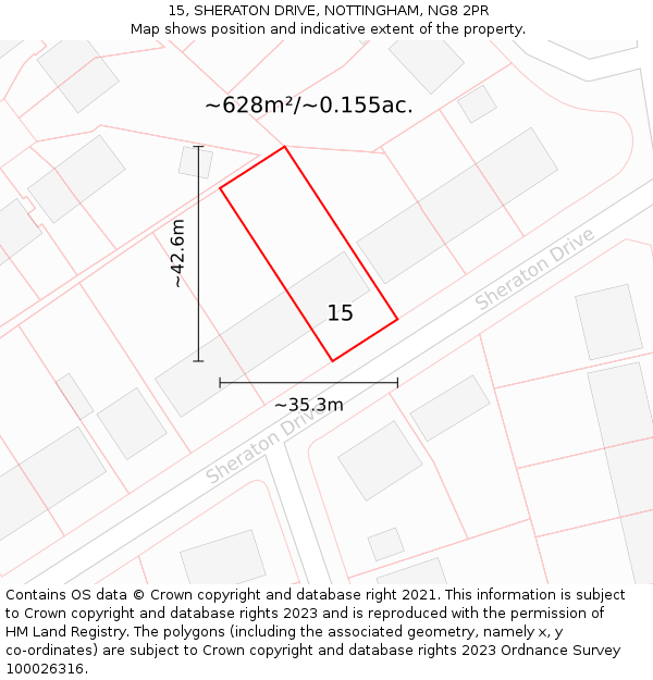15, SHERATON DRIVE, NOTTINGHAM, NG8 2PR: Plot and title map