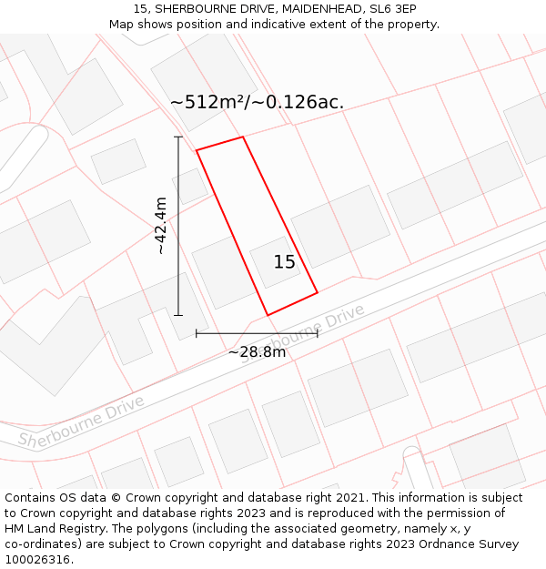 15, SHERBOURNE DRIVE, MAIDENHEAD, SL6 3EP: Plot and title map