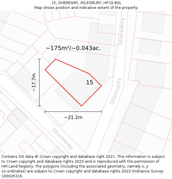 15, SHEREWAY, AYLESBURY, HP19 8GL: Plot and title map