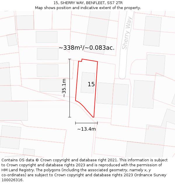 15, SHERRY WAY, BENFLEET, SS7 2TR: Plot and title map