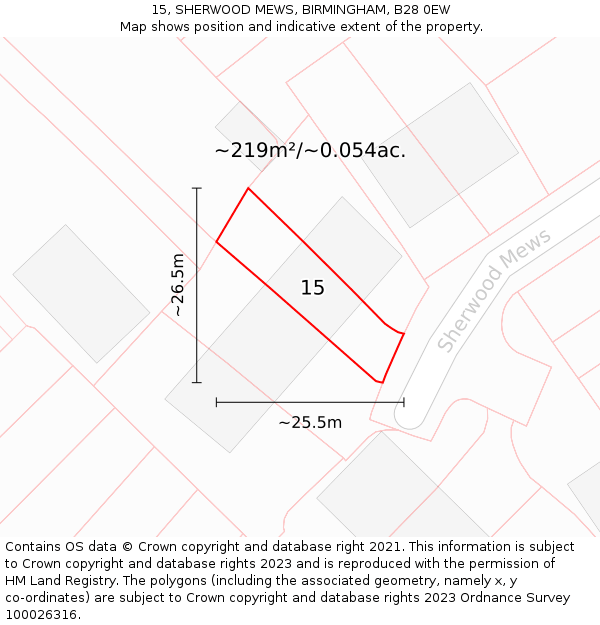 15, SHERWOOD MEWS, BIRMINGHAM, B28 0EW: Plot and title map