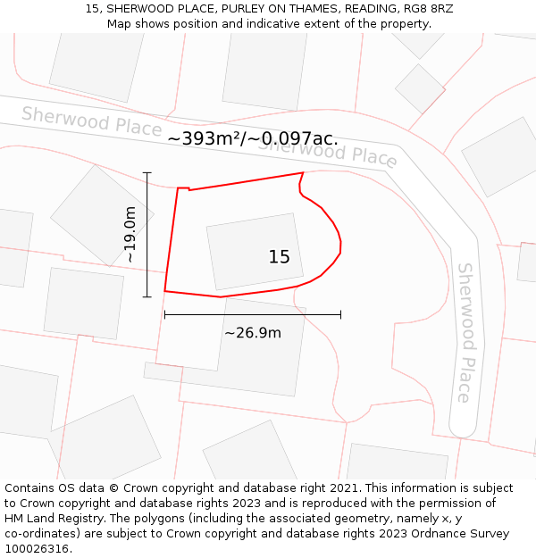 15, SHERWOOD PLACE, PURLEY ON THAMES, READING, RG8 8RZ: Plot and title map
