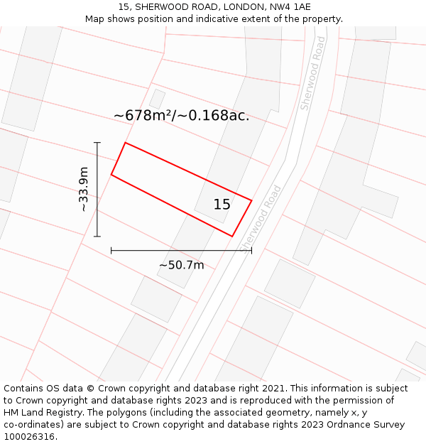 15, SHERWOOD ROAD, LONDON, NW4 1AE: Plot and title map