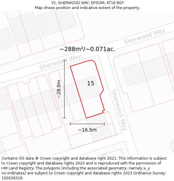15, SHERWOOD WAY, EPSOM, KT19 8GY: Plot and title map