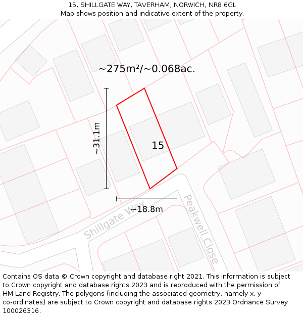 15, SHILLGATE WAY, TAVERHAM, NORWICH, NR8 6GL: Plot and title map