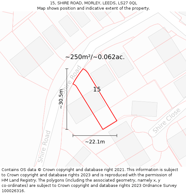 15, SHIRE ROAD, MORLEY, LEEDS, LS27 0QL: Plot and title map