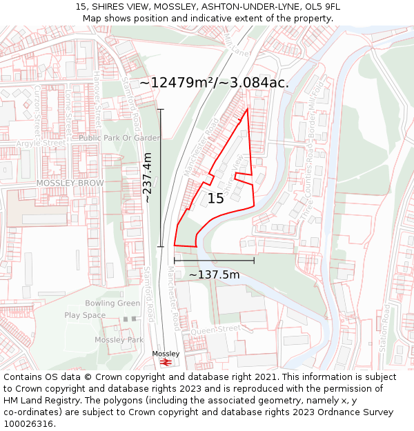 15, SHIRES VIEW, MOSSLEY, ASHTON-UNDER-LYNE, OL5 9FL: Plot and title map