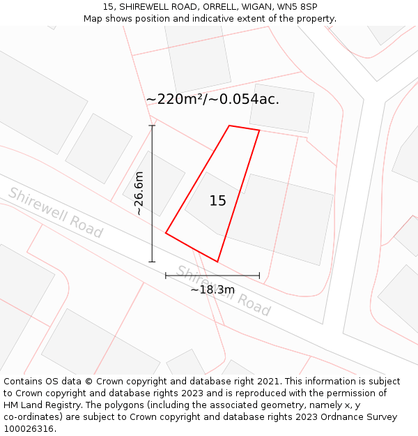 15, SHIREWELL ROAD, ORRELL, WIGAN, WN5 8SP: Plot and title map