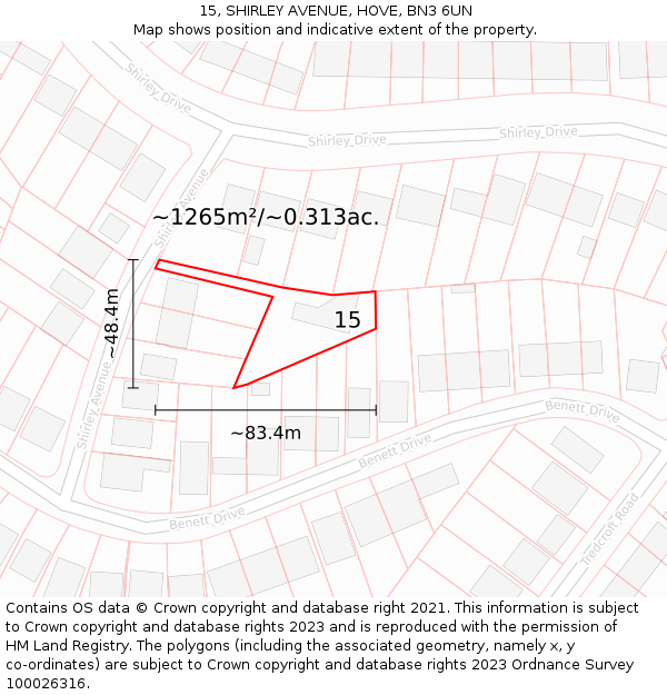 15, SHIRLEY AVENUE, HOVE, BN3 6UN: Plot and title map