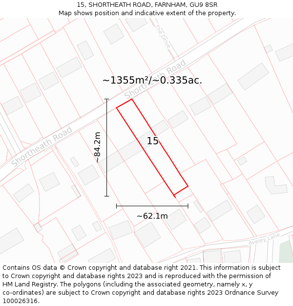 15, SHORTHEATH ROAD, FARNHAM, GU9 8SR: Plot and title map