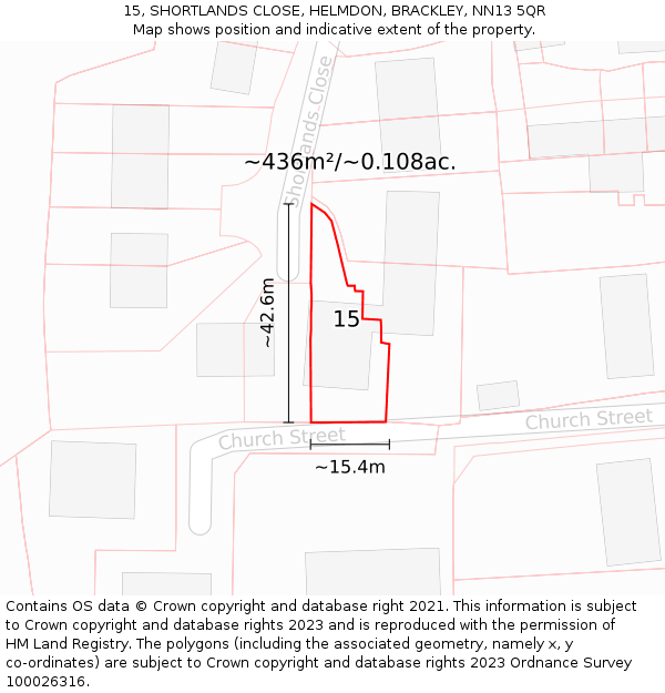 15, SHORTLANDS CLOSE, HELMDON, BRACKLEY, NN13 5QR: Plot and title map