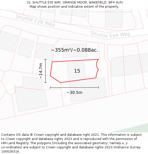15, SHUTTLE EYE WAY, GRANGE MOOR, WAKEFIELD, WF4 4UN: Plot and title map
