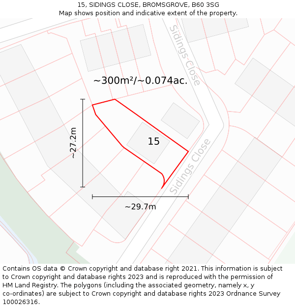 15, SIDINGS CLOSE, BROMSGROVE, B60 3SG: Plot and title map