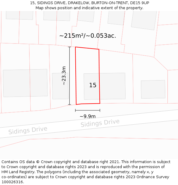 15, SIDINGS DRIVE, DRAKELOW, BURTON-ON-TRENT, DE15 9UP: Plot and title map