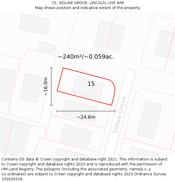 15, SIDLAW GROVE, LINCOLN, LN5 9AR: Plot and title map