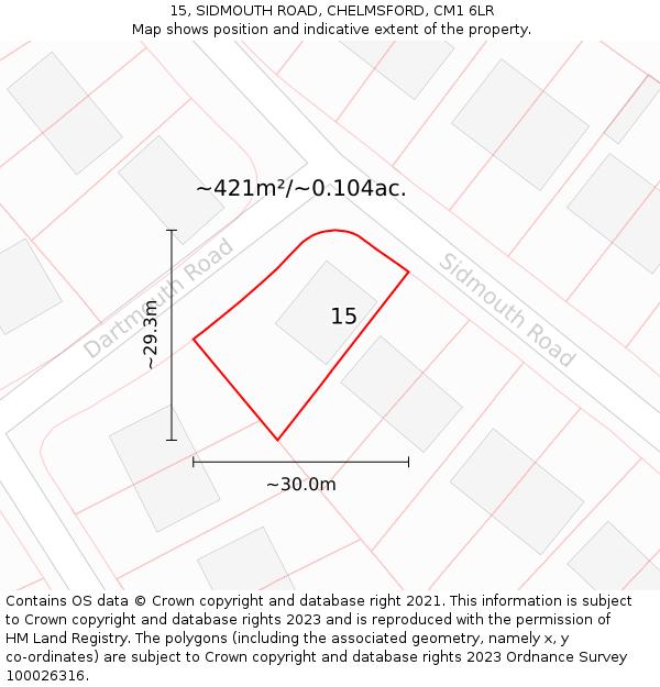 15, SIDMOUTH ROAD, CHELMSFORD, CM1 6LR: Plot and title map