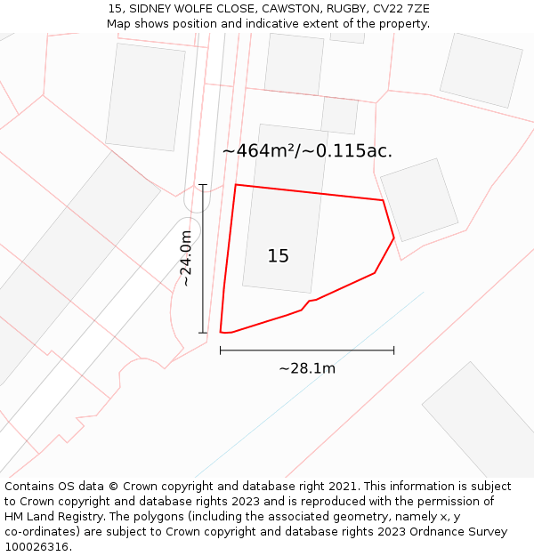 15, SIDNEY WOLFE CLOSE, CAWSTON, RUGBY, CV22 7ZE: Plot and title map