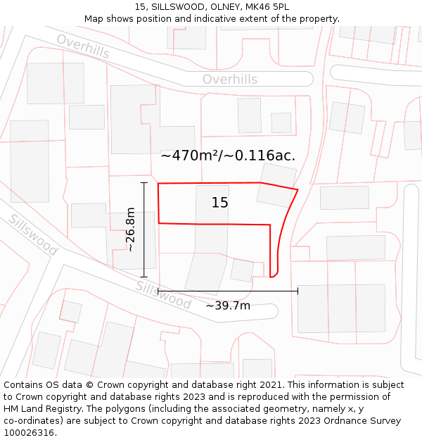 15, SILLSWOOD, OLNEY, MK46 5PL: Plot and title map