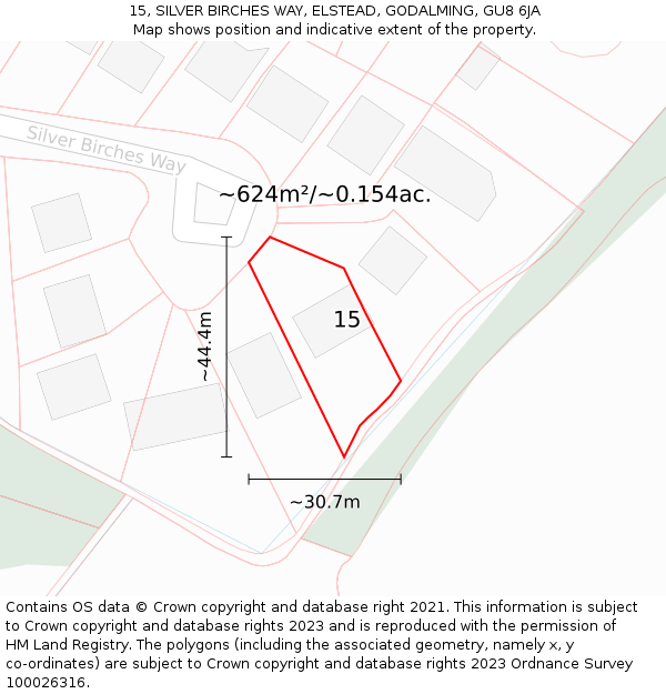 15, SILVER BIRCHES WAY, ELSTEAD, GODALMING, GU8 6JA: Plot and title map