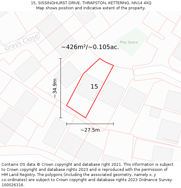 15, SISSINGHURST DRIVE, THRAPSTON, KETTERING, NN14 4XQ: Plot and title map