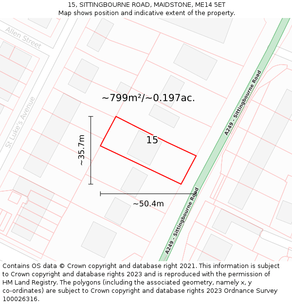 15, SITTINGBOURNE ROAD, MAIDSTONE, ME14 5ET: Plot and title map