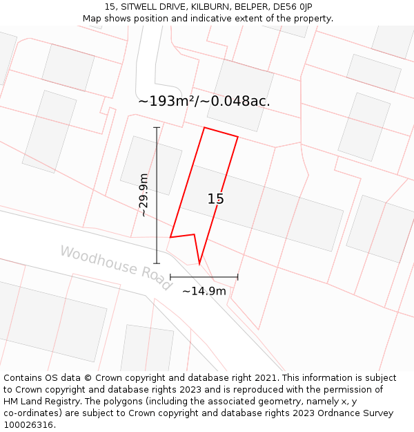15, SITWELL DRIVE, KILBURN, BELPER, DE56 0JP: Plot and title map