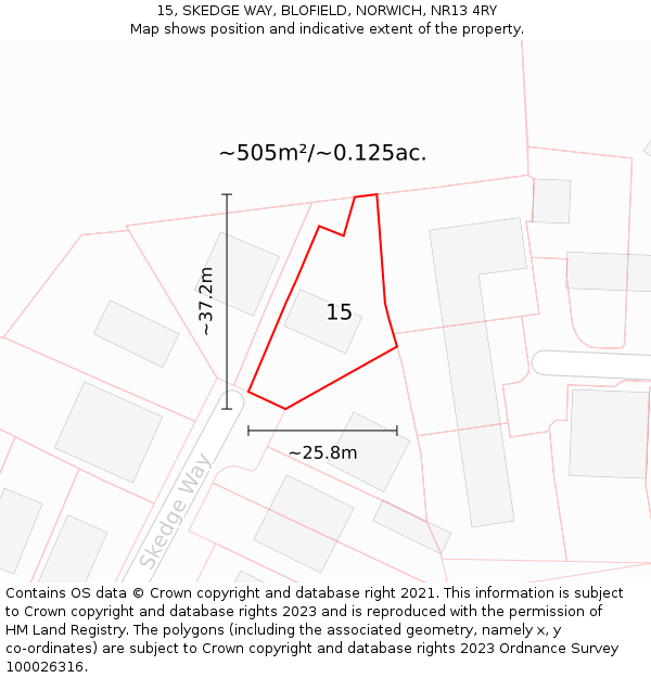 15, SKEDGE WAY, BLOFIELD, NORWICH, NR13 4RY: Plot and title map