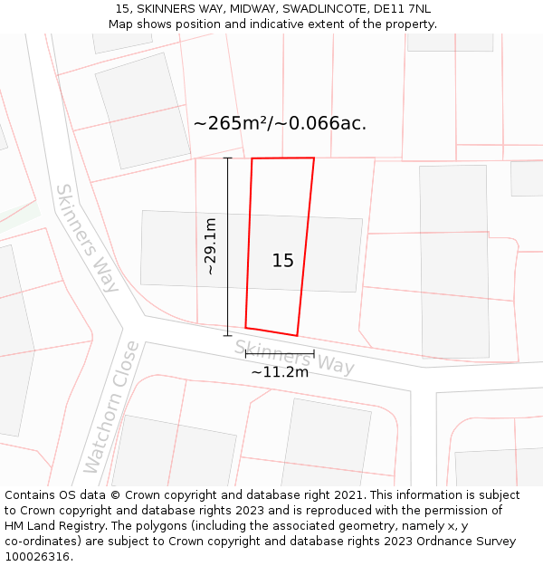 15, SKINNERS WAY, MIDWAY, SWADLINCOTE, DE11 7NL: Plot and title map