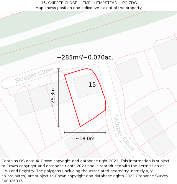 15, SKIPPER CLOSE, HEMEL HEMPSTEAD, HP2 7DG: Plot and title map