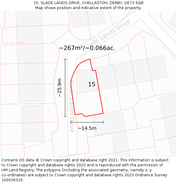 15, SLADE LANDS DRIVE, CHELLASTON, DERBY, DE73 6QB: Plot and title map
