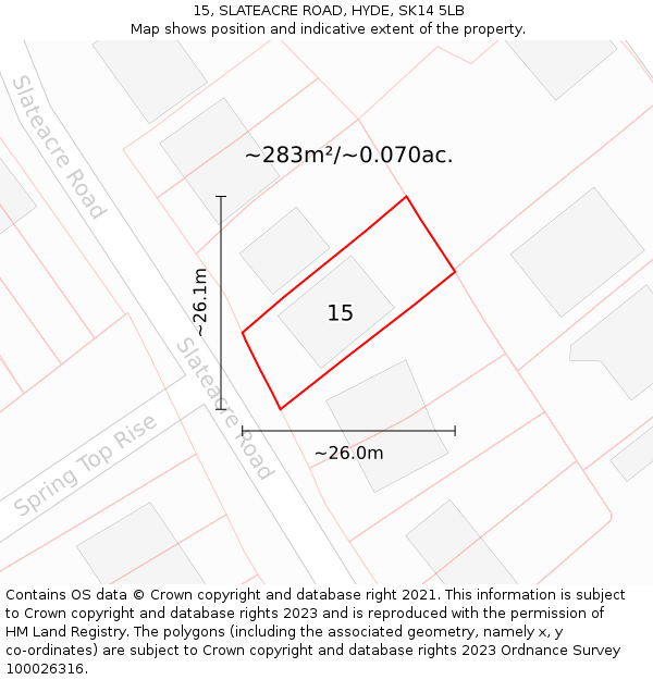 15, SLATEACRE ROAD, HYDE, SK14 5LB: Plot and title map