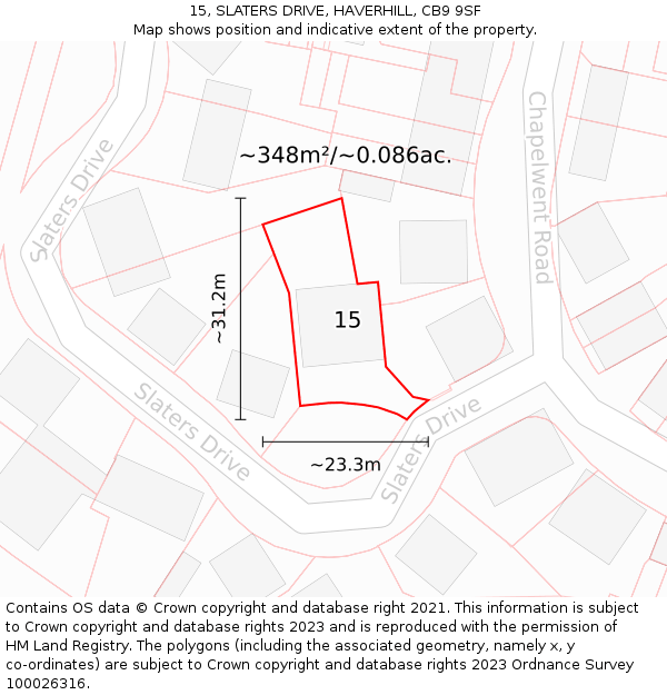 15, SLATERS DRIVE, HAVERHILL, CB9 9SF: Plot and title map