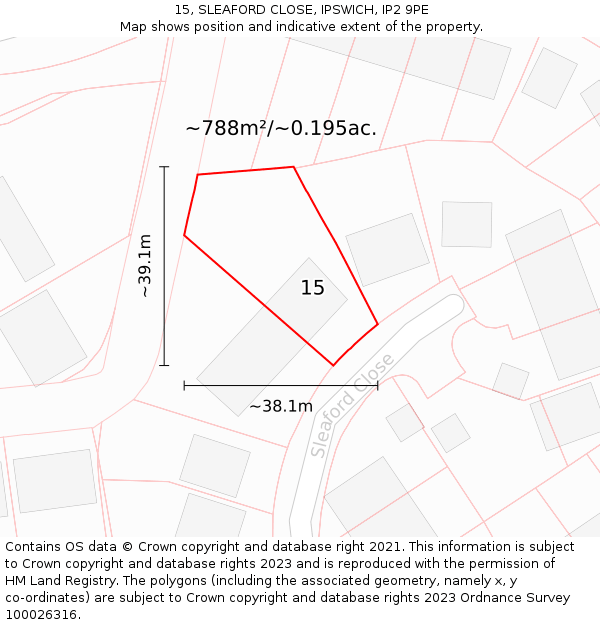 15, SLEAFORD CLOSE, IPSWICH, IP2 9PE: Plot and title map