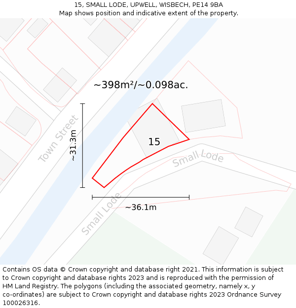 15, SMALL LODE, UPWELL, WISBECH, PE14 9BA: Plot and title map