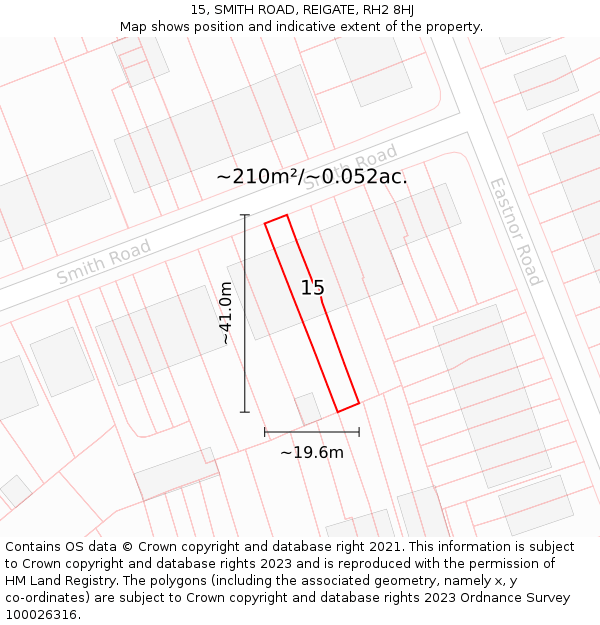 15, SMITH ROAD, REIGATE, RH2 8HJ: Plot and title map