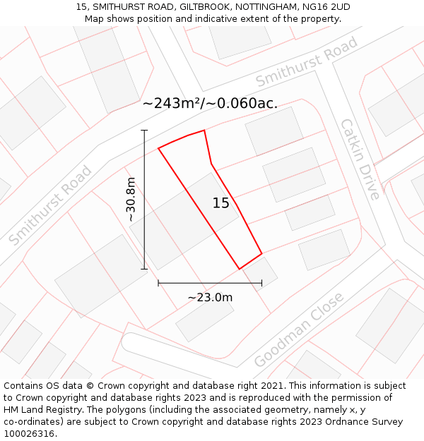 15, SMITHURST ROAD, GILTBROOK, NOTTINGHAM, NG16 2UD: Plot and title map