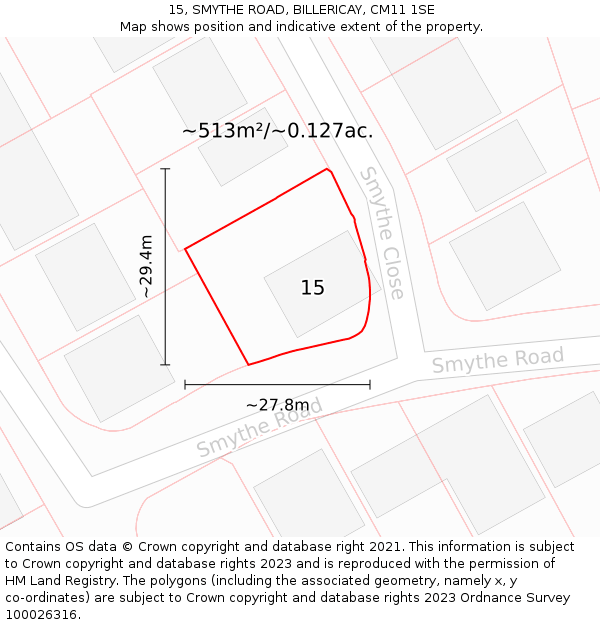 15, SMYTHE ROAD, BILLERICAY, CM11 1SE: Plot and title map
