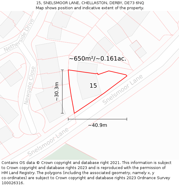 15, SNELSMOOR LANE, CHELLASTON, DERBY, DE73 6NQ: Plot and title map