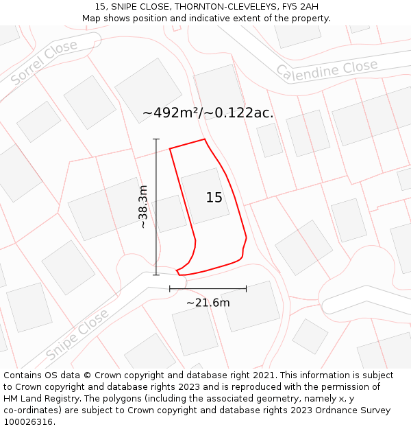 15, SNIPE CLOSE, THORNTON-CLEVELEYS, FY5 2AH: Plot and title map