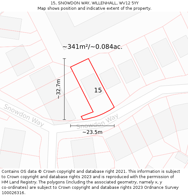 15, SNOWDON WAY, WILLENHALL, WV12 5YY: Plot and title map