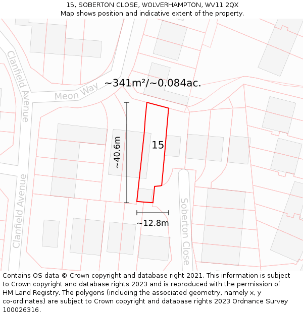 15, SOBERTON CLOSE, WOLVERHAMPTON, WV11 2QX: Plot and title map